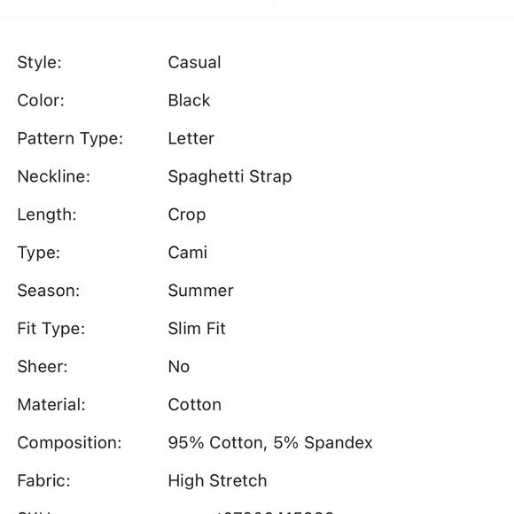 NWT Shein: Extra Large Baby Girl Black Strap Crop Tank - Picture 7 of 8